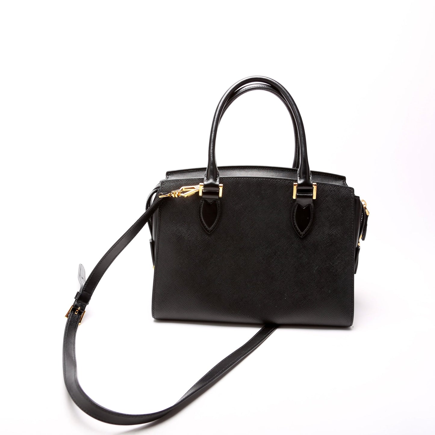 Prada 1BA164 Saffiano/Soft Calfskin Small Top Handle Black Bag