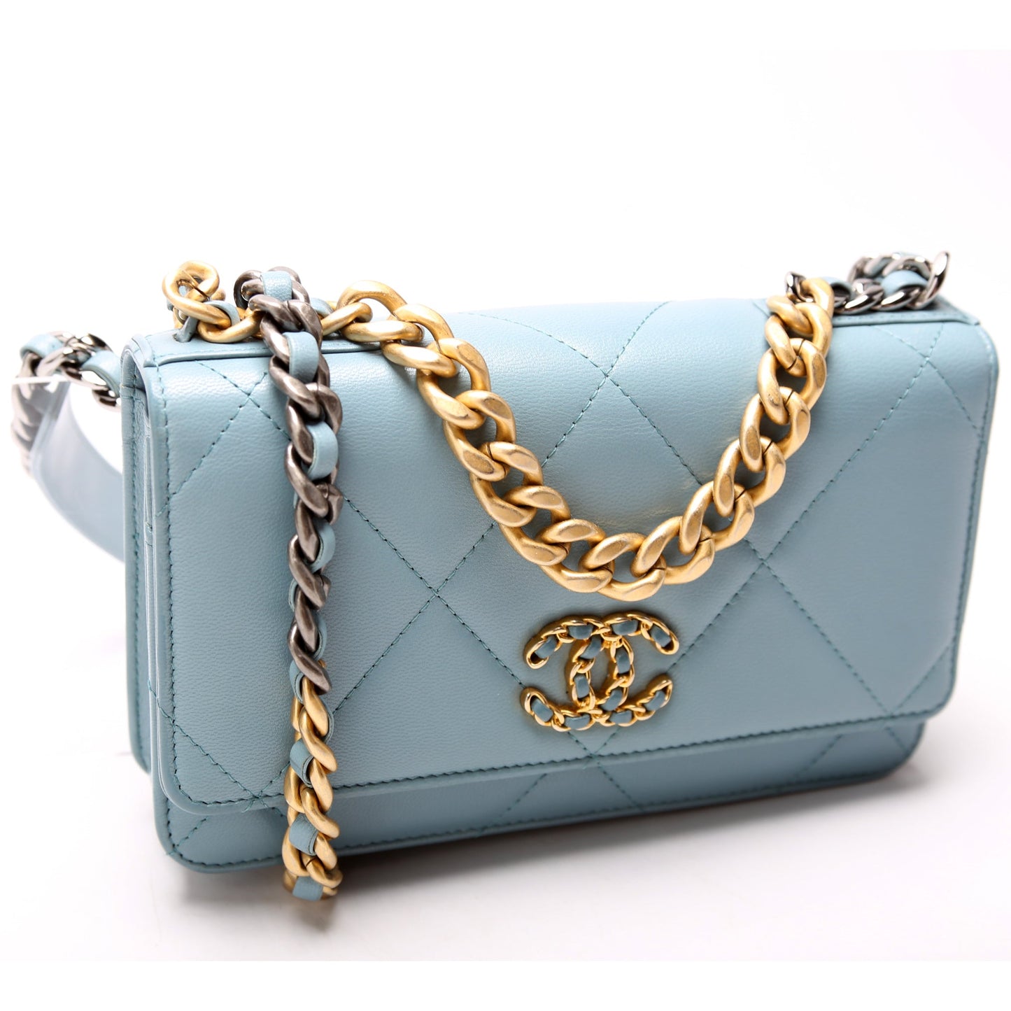 Chanel 19 WOC Quilted Lambskin 29M Blue Bag