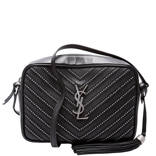 Saint Laurent Lou Camera Studded Calfskin 612544 Black Bag