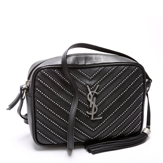 Saint Laurent Lou Camera Studded Calfskin 612544 Black Bag