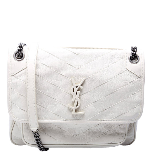 Saint Laurent 633158 Niki Medium Crinkle Leather Cream Bag