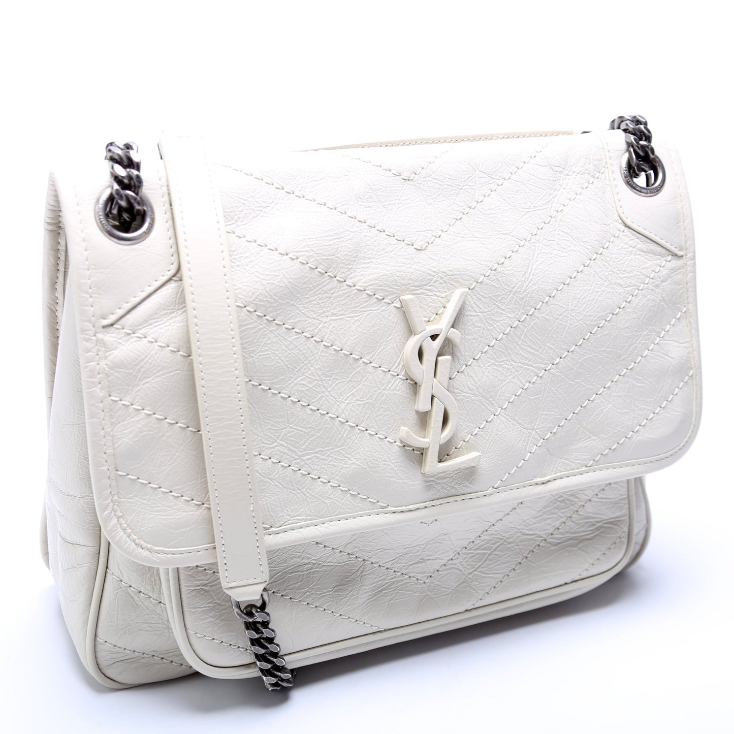 Saint Laurent 633158 Niki Medium Crinkle Leather Cream Bag