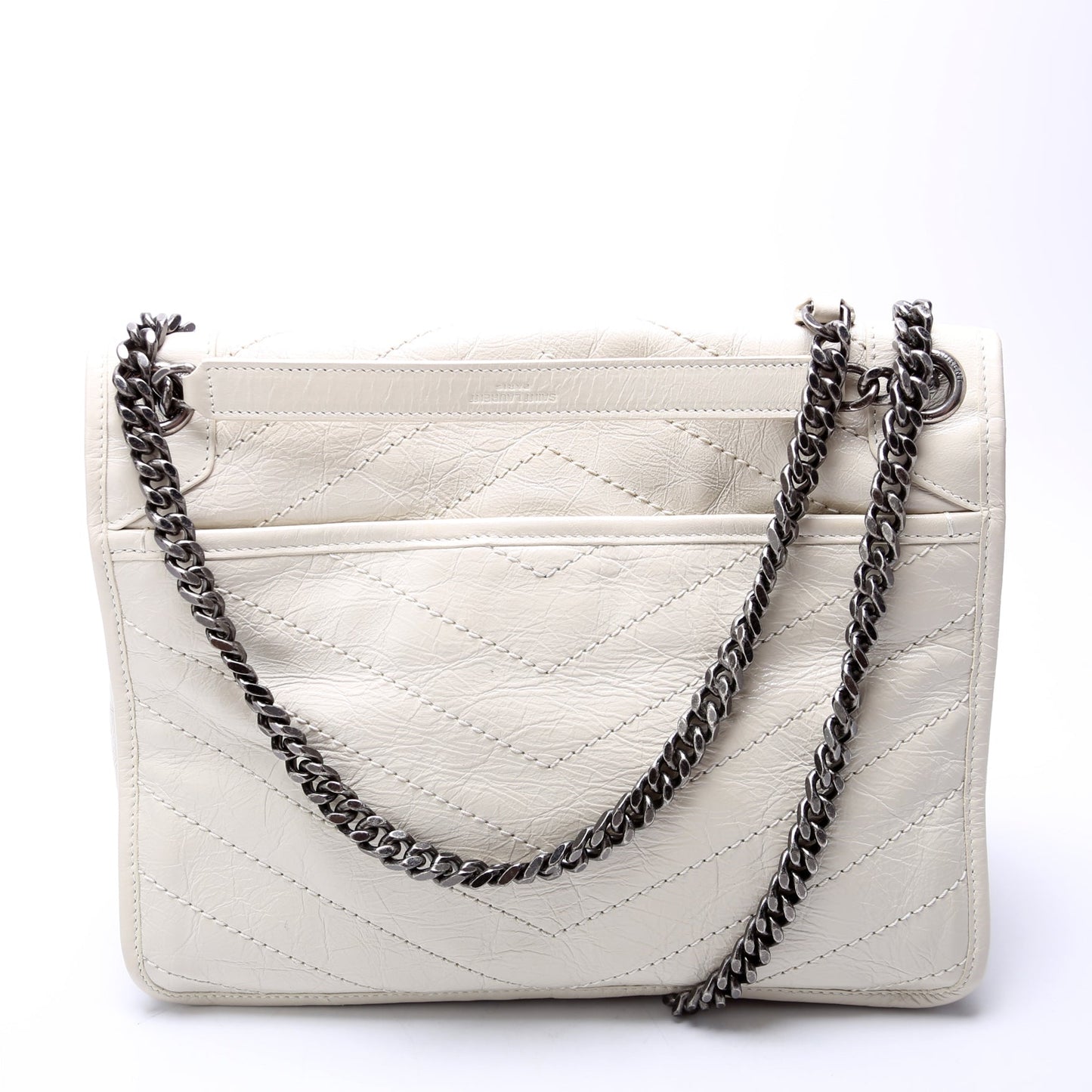 Saint Laurent 633158 Niki Medium Crinkle Leather Cream Bag