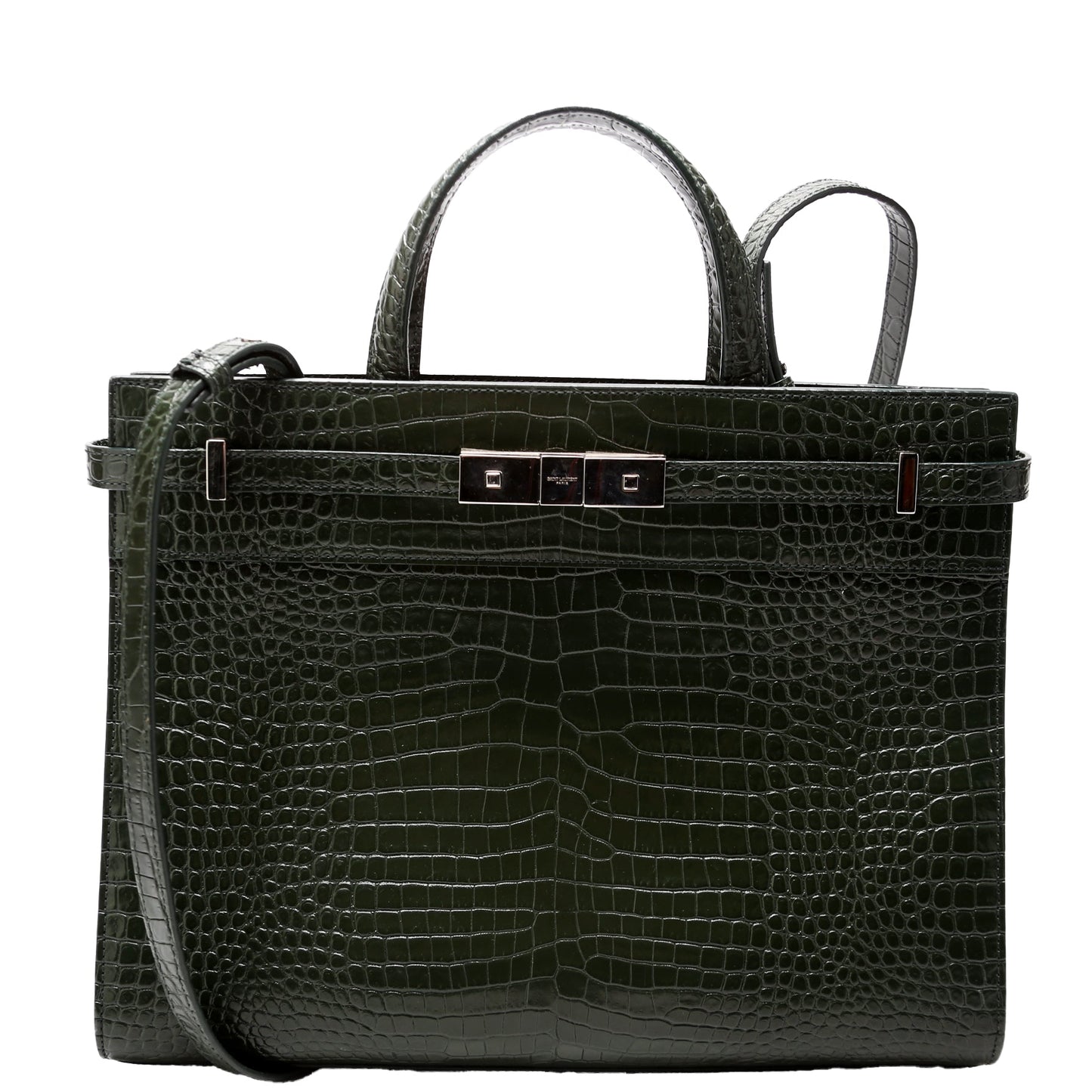 Saint Laurent Manhattan Shopper Tote Croc Embossed 568702 Green Bag