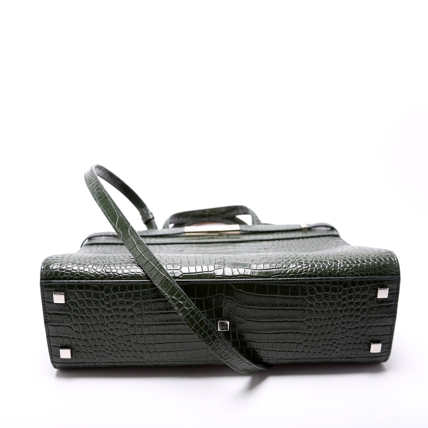 Saint Laurent Manhattan Shopper Tote Croc Embossed 568702 Green Bag