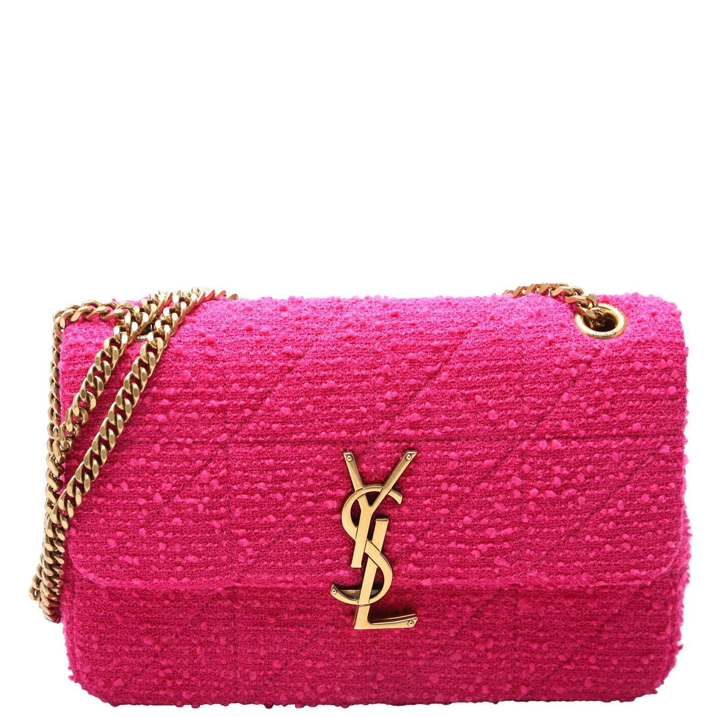 Saint Laurent 6348202 Jamie Quilted Tweed Medium Chain Pink Bag