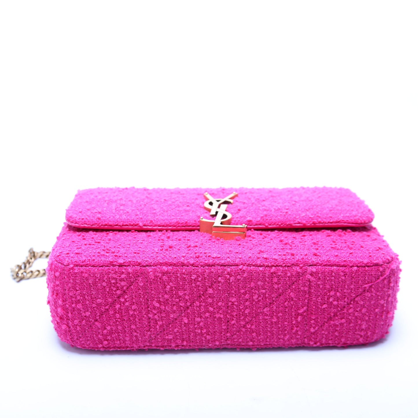 Saint Laurent 6348202 Jamie Quilted Tweed Medium Chain Pink Bag