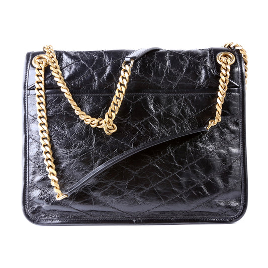 Saint Laurent Niki Medium Crinkle Leather Black Bag