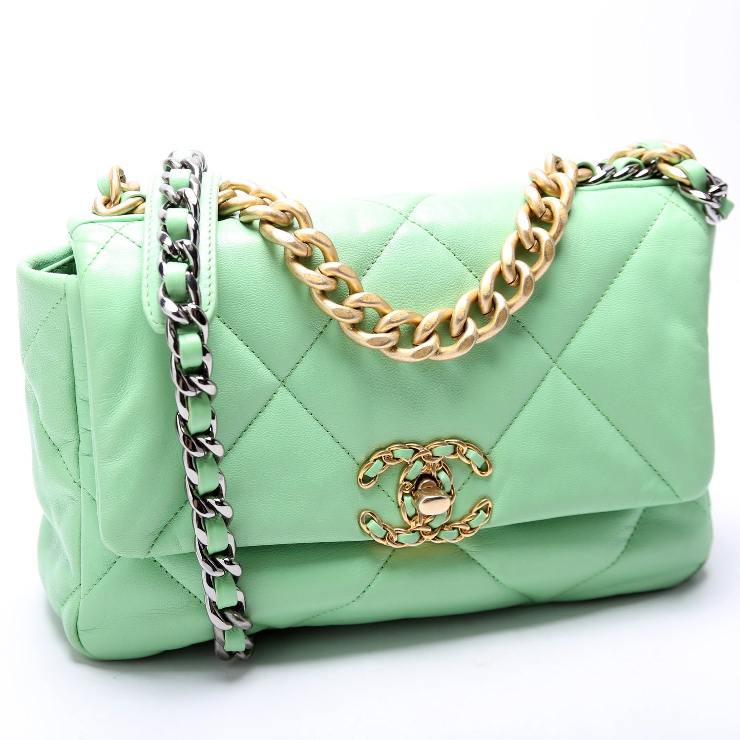 Chanel 19 Medium Flap Quilted Goatskin 30M Green Bag