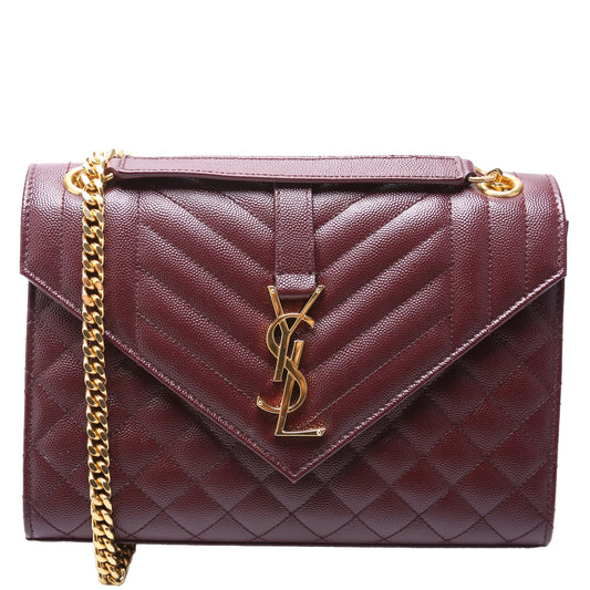 Saint Laurent Envelope Medium Grain De Poudre Triquilt Maroon Bag
