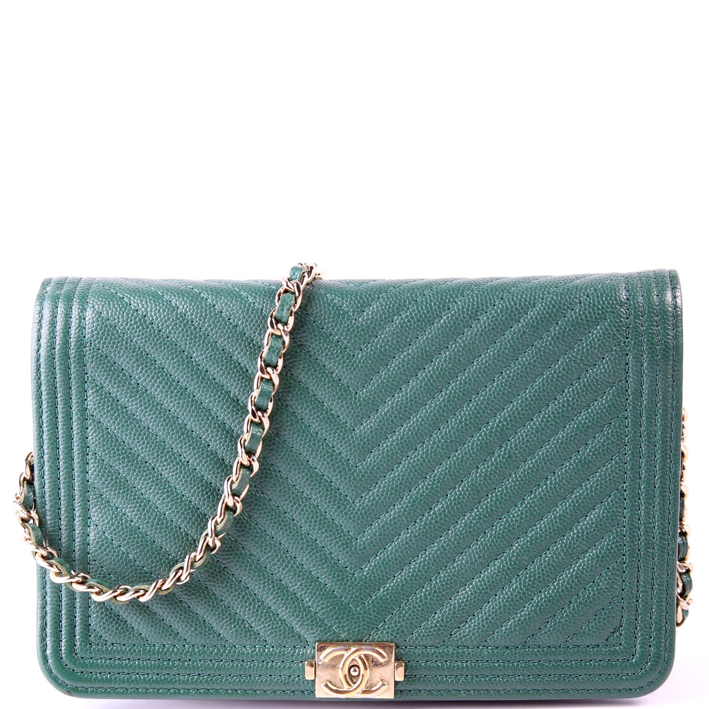 Chanel Wallet On Chain Boy Chevron Caviar Leather Green Bag
