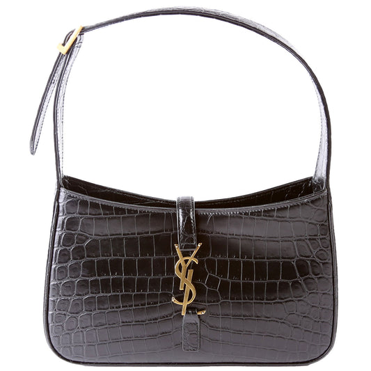 Saint Laurent 657228 Le 5 A 7 Hobo Croc Embossed Black Bag