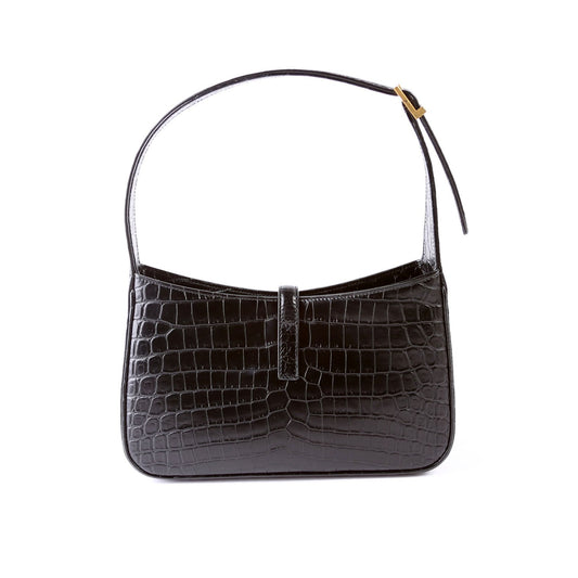 Saint Laurent 657228 Le 5 A 7 Hobo Croc Embossed Black Bag