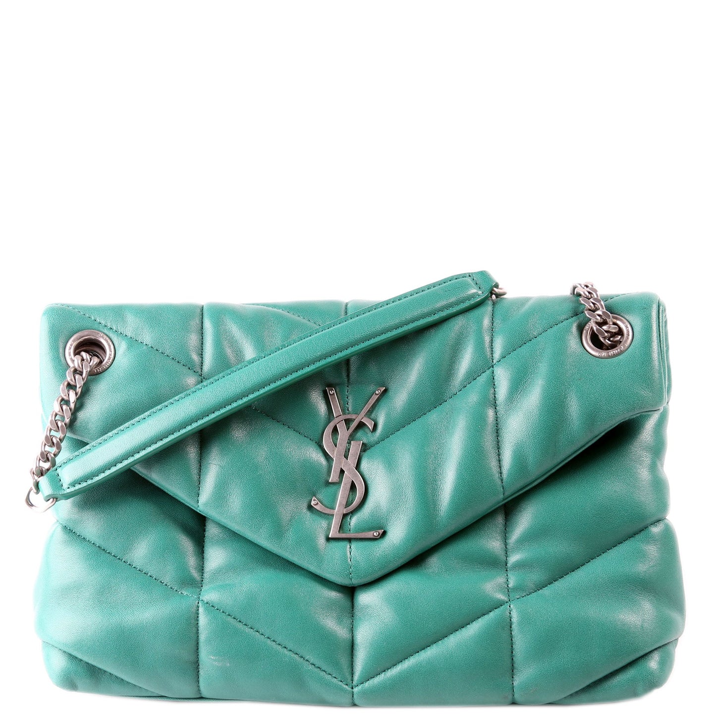 Saint Laurent Puffer Quilted Small Lambskin 577476 Green Bag