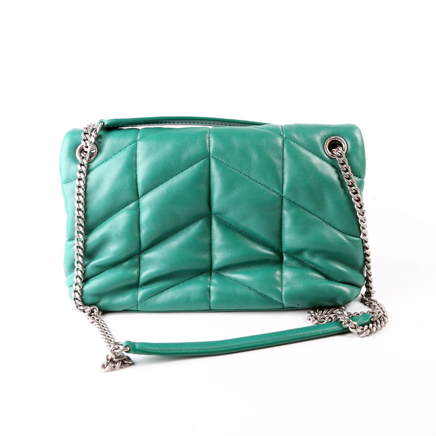 Saint Laurent Puffer Quilted Small Lambskin 577476 Green Bag