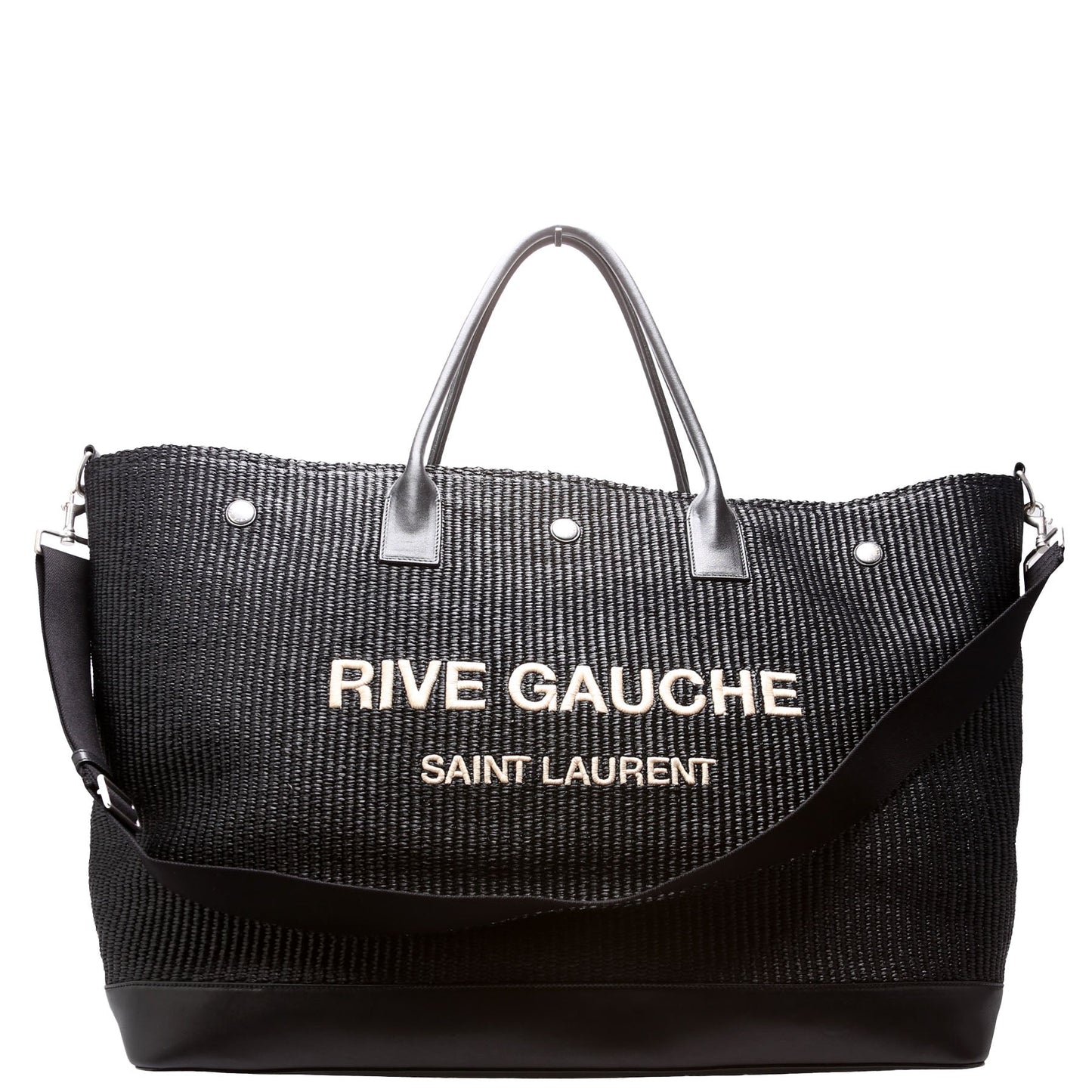 Saint Laurent Rive Gauche Raffia Calfskin Maxi Tote 718554 Black Bag