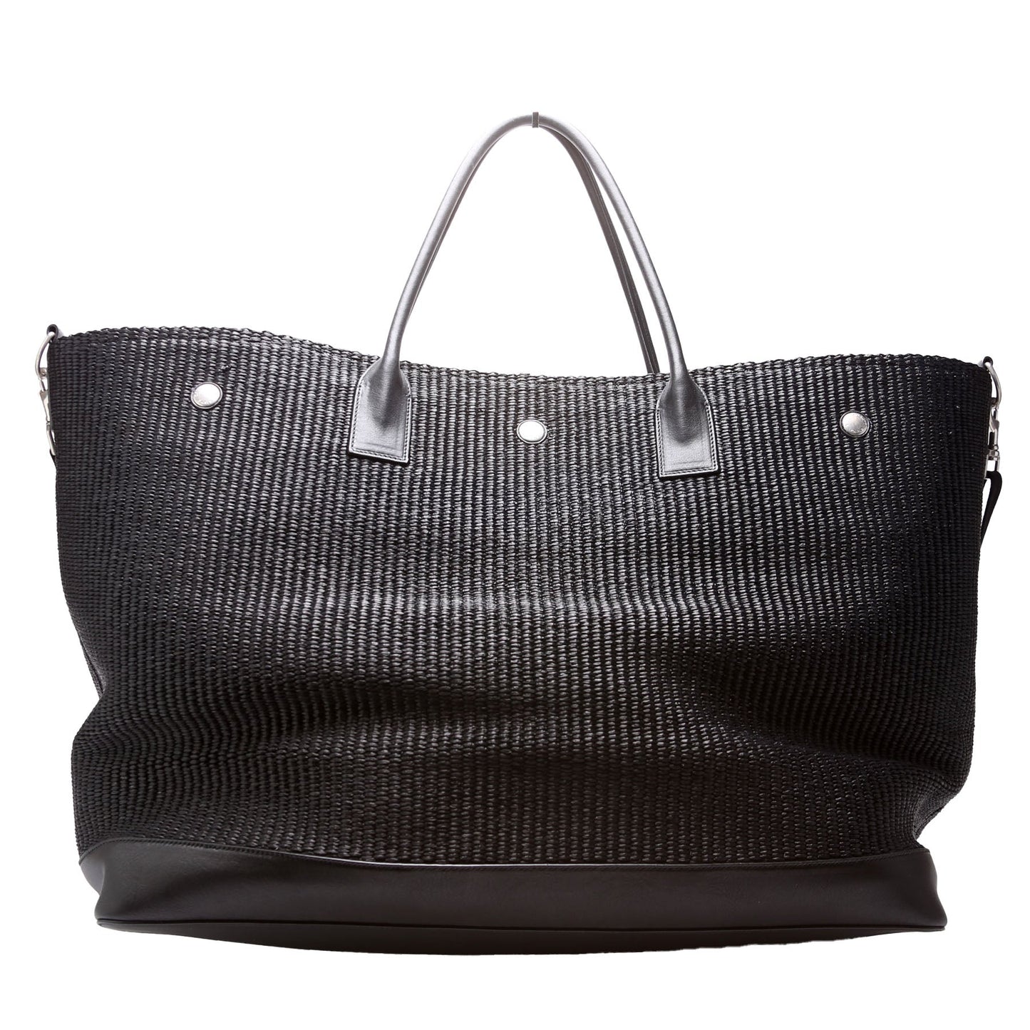 Saint Laurent Rive Gauche Raffia Calfskin Maxi Tote 718554 Black Bag
