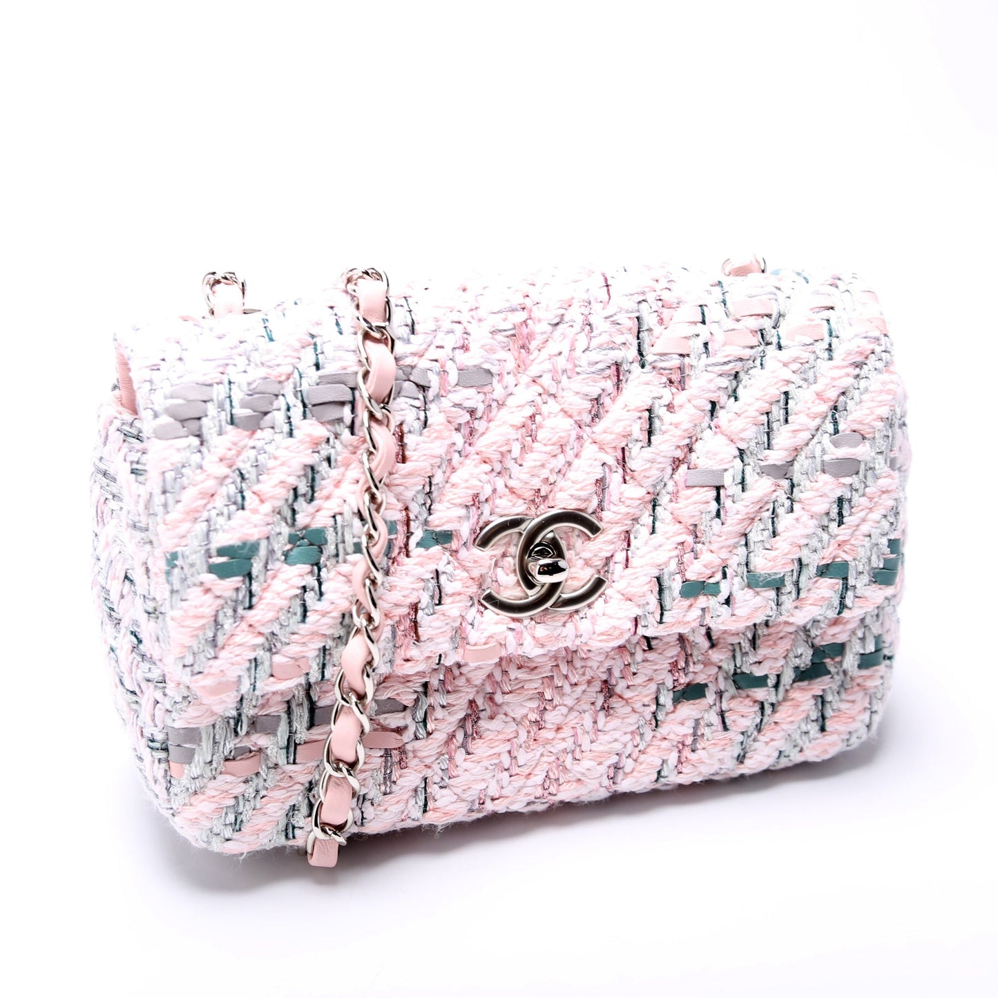 Chanel Classic Flap Mini Rectangle Tweed RFID Pink Bag
