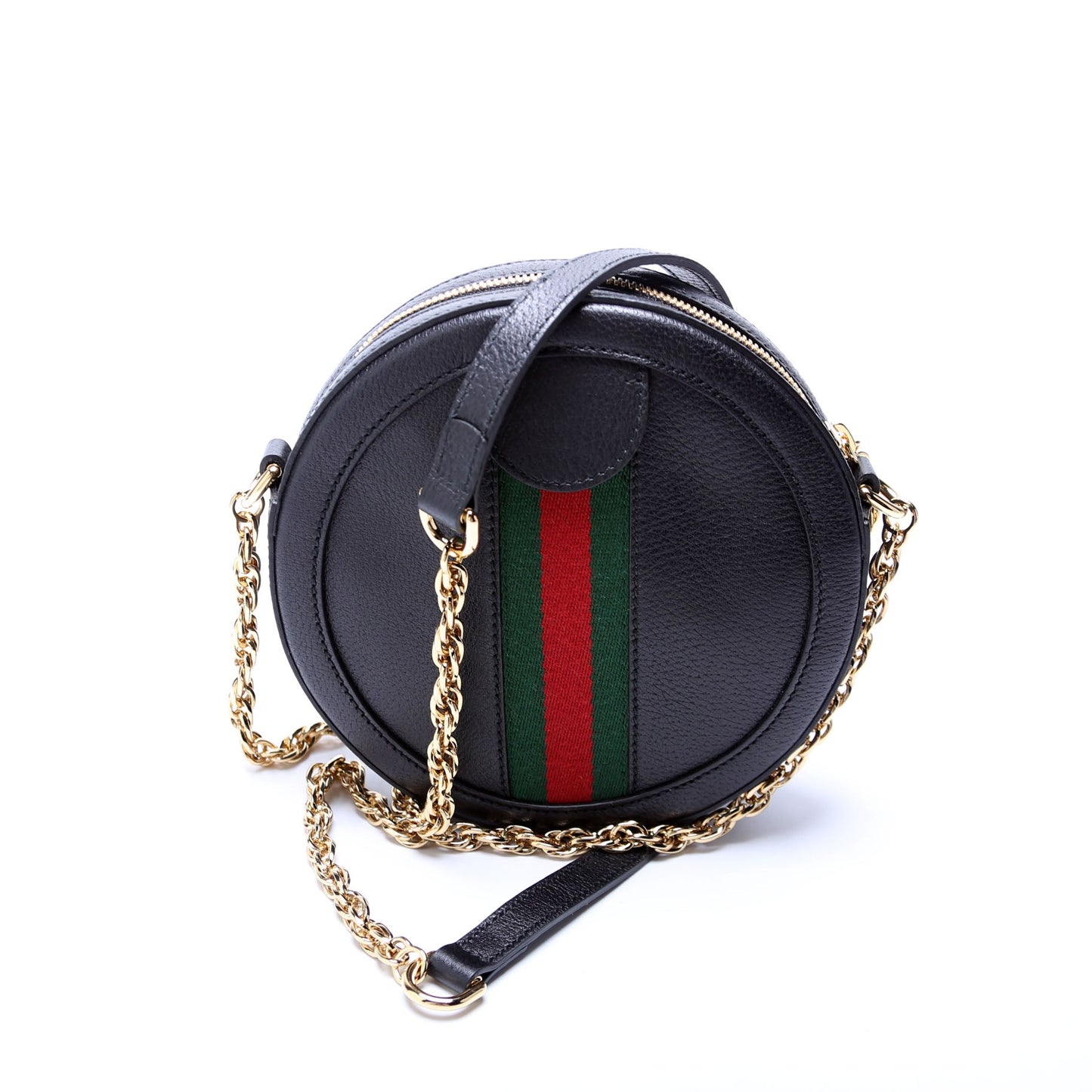 Gucci 550618 Ophidia Leather Round Small Crossbody Black Bag