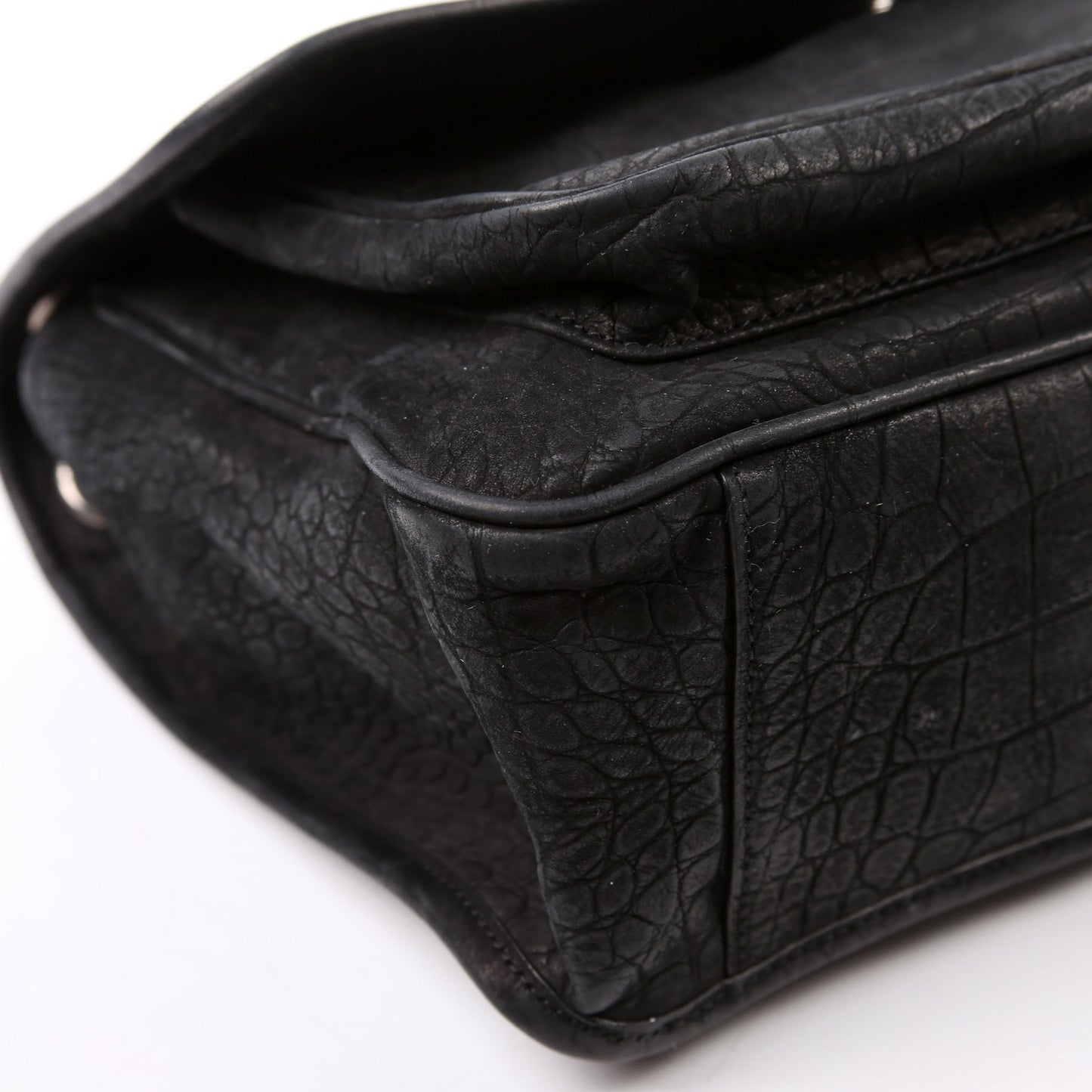 Saint Laurent 498894 Niki Medium Nubuck Croc Embossed Black Bag