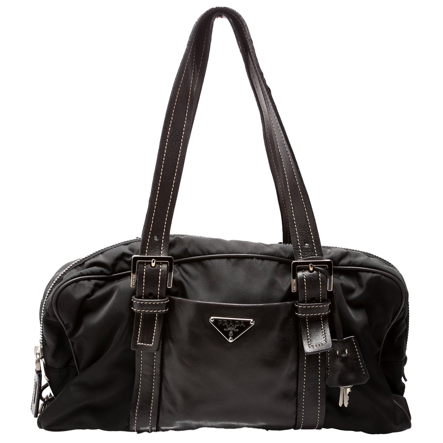 Prada Tessuto Nylon/Leather Shoulder Vintage Black Bag