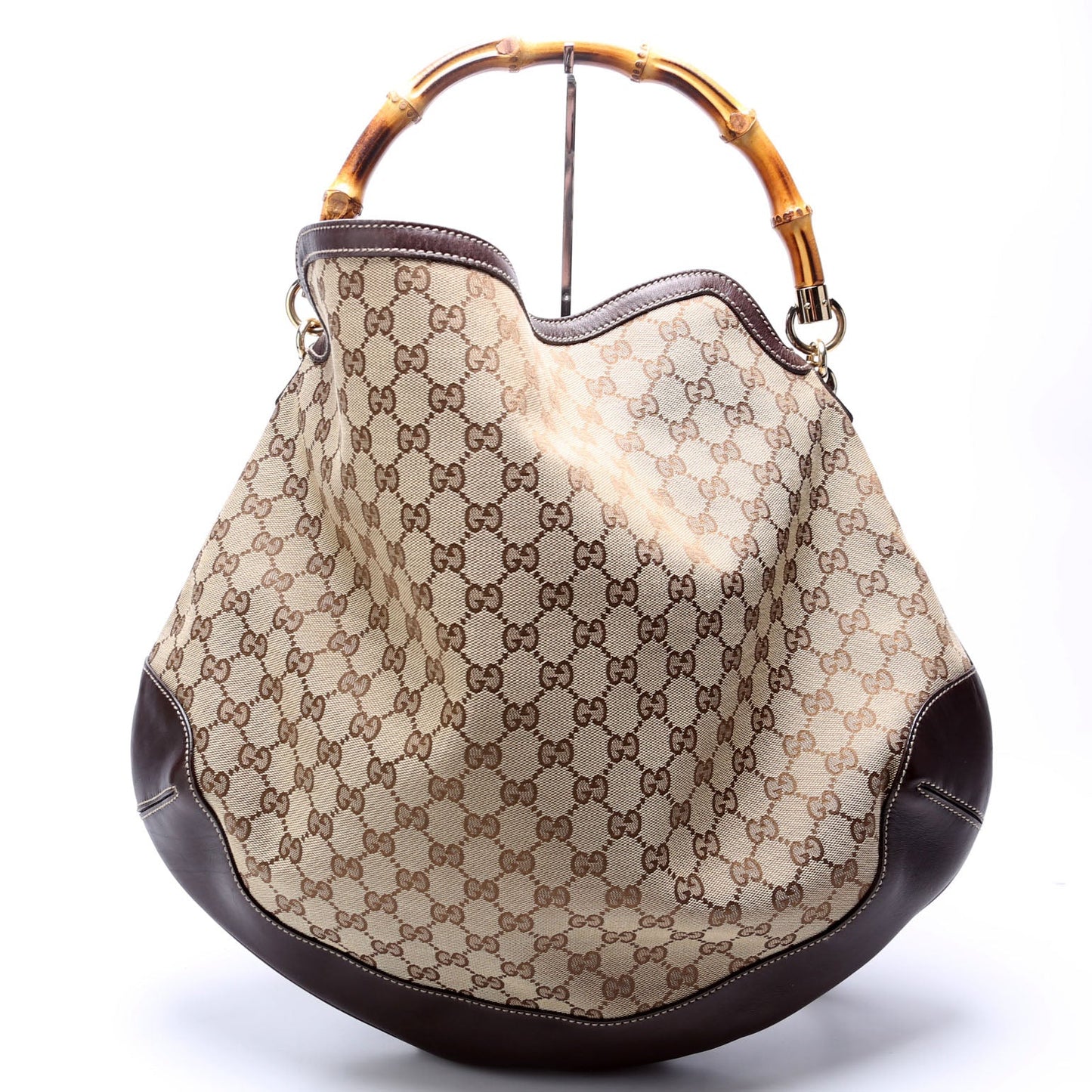 Gucci 169976 GG Canvas Peggy Bamboo Hobo Brown Bag