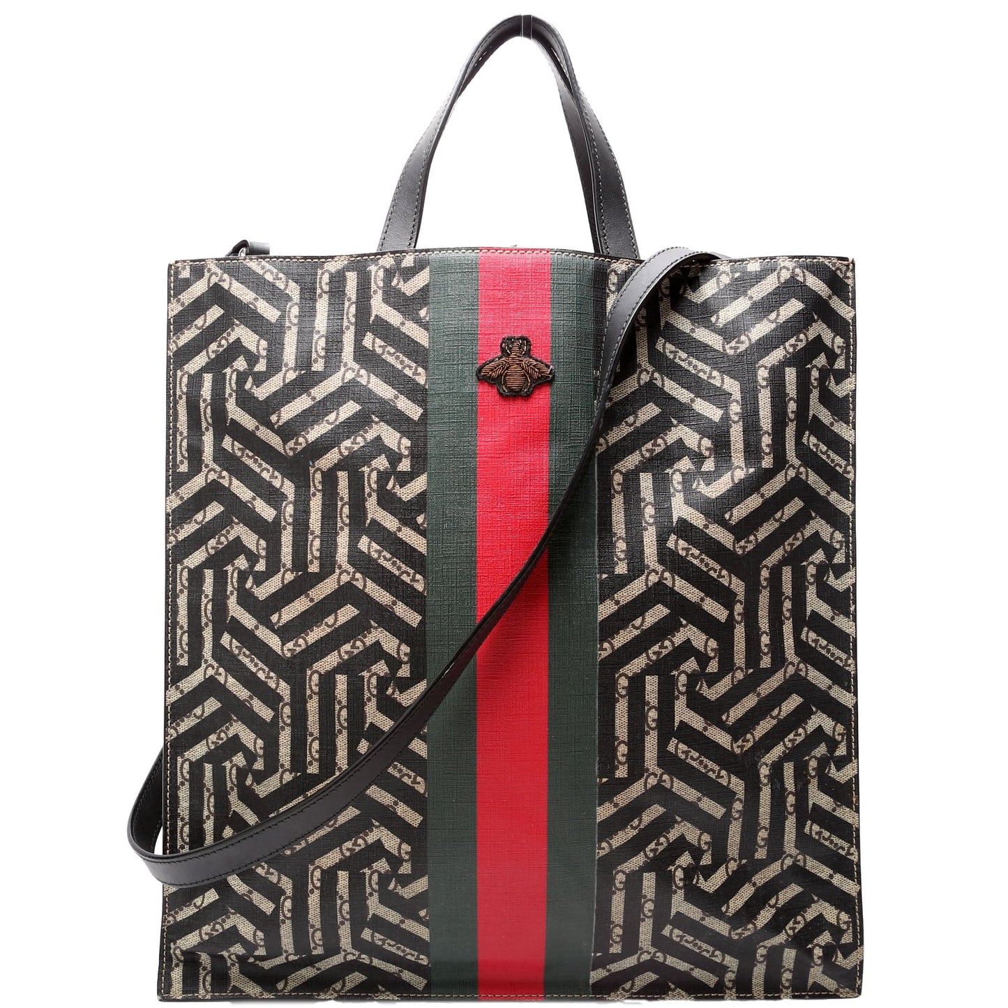 Gucci 450950 Soft GG Supreme Caleido Web Vertical Tote Black/Beige Bag