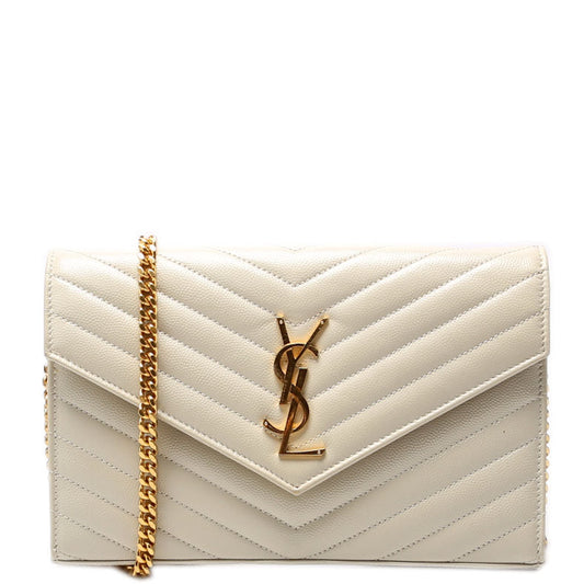 Saint Laurent Grain De Chain Wallet Cream Bag