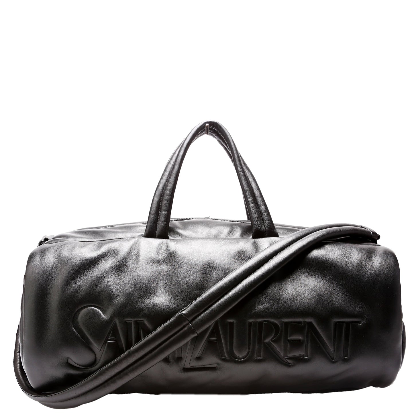 Saint Laurent Lambskin Debossed Logo Duffle Large 797640 Black Bag