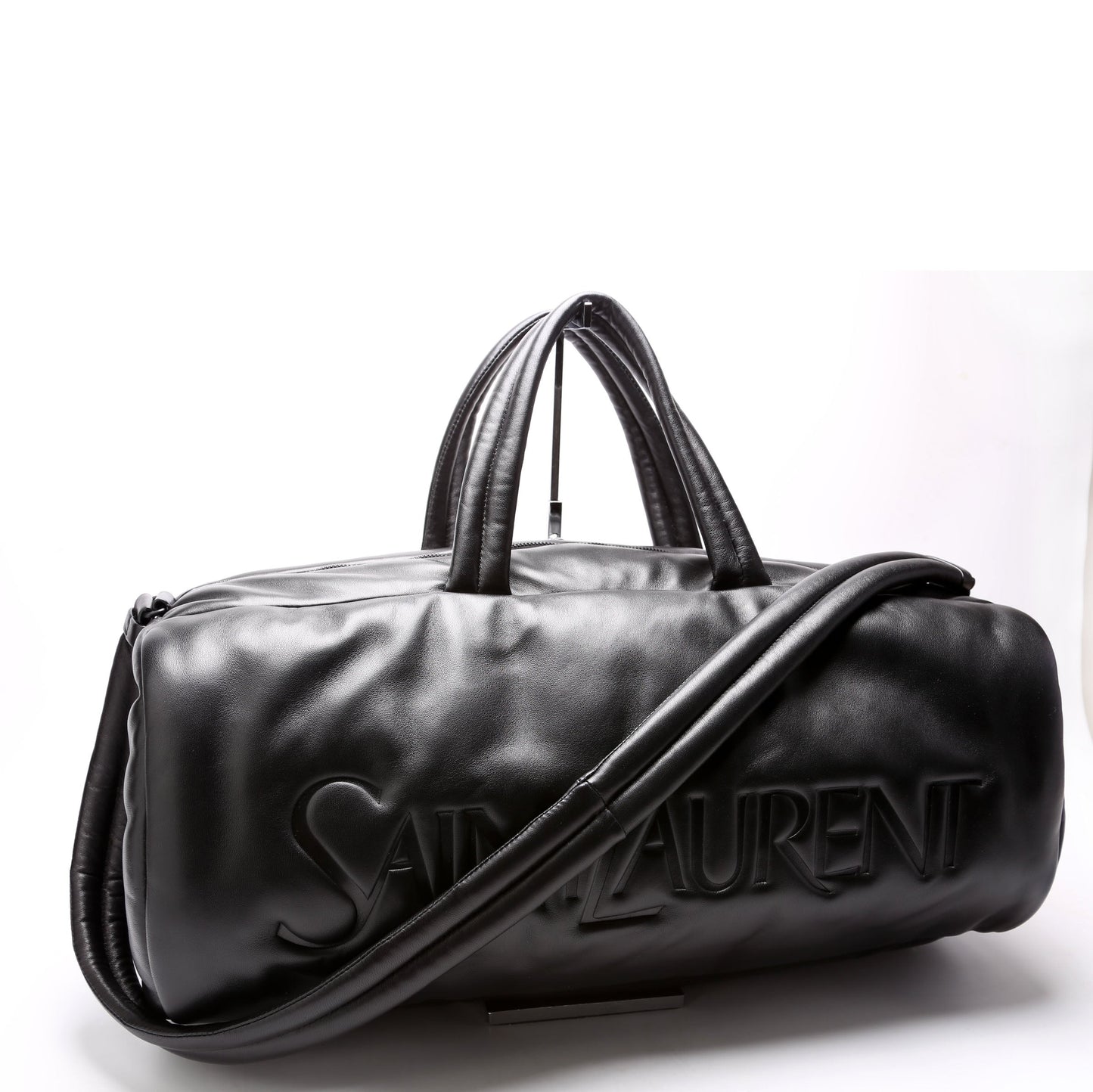 Saint Laurent Lambskin Debossed Logo Duffle Large 797640 Black Bag
