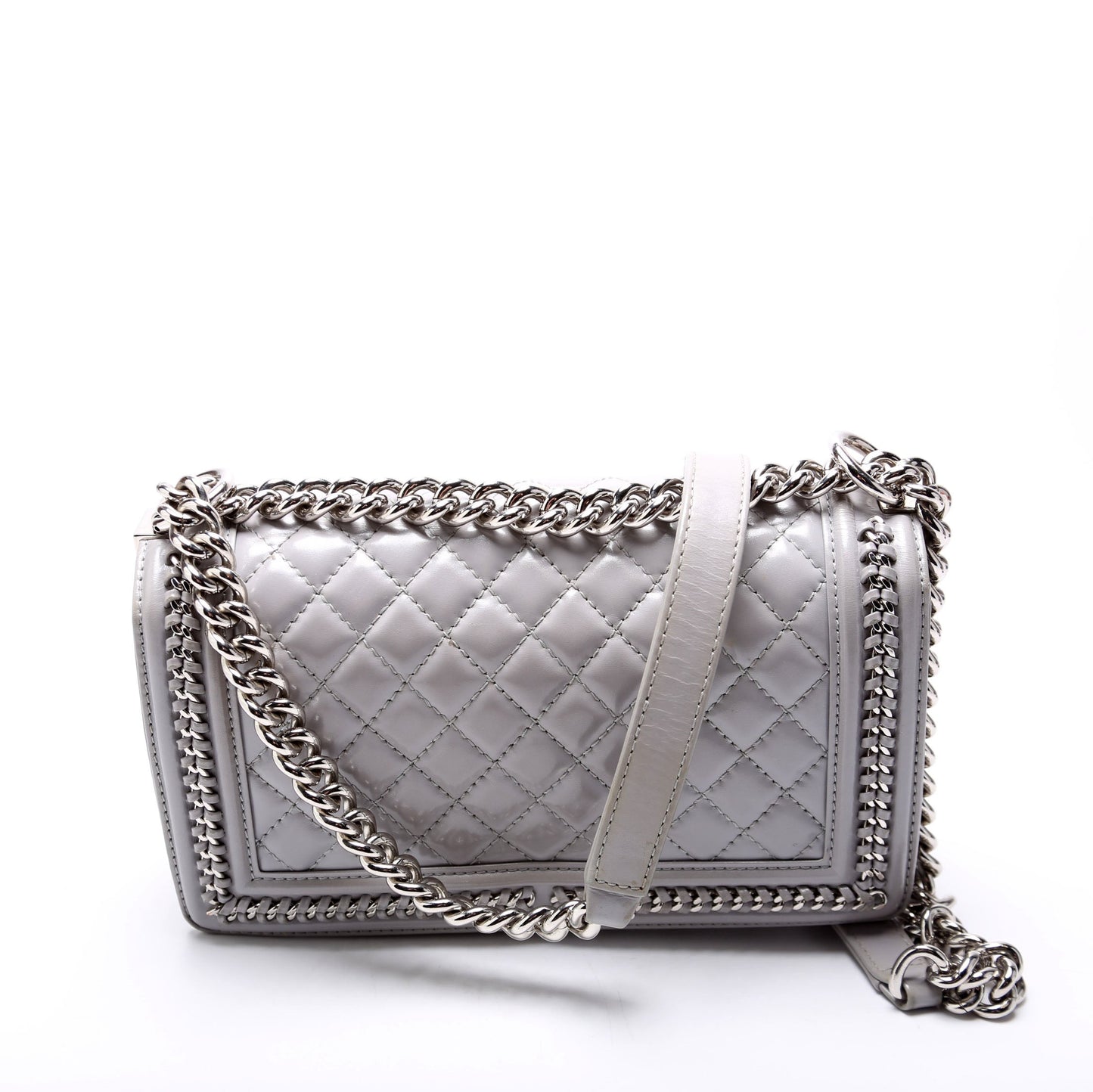 Chanel Boy Flap Medium Chain Around Quilted Lambskin 30M Grey Bag