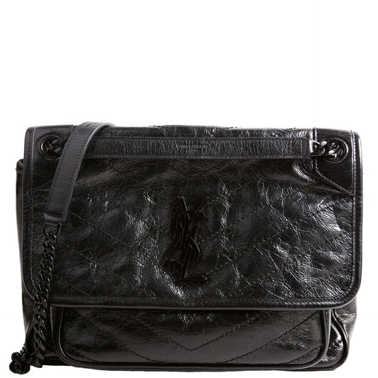 Saint Laurent Niki Medium Crinkle Leather 575055 Black Bag