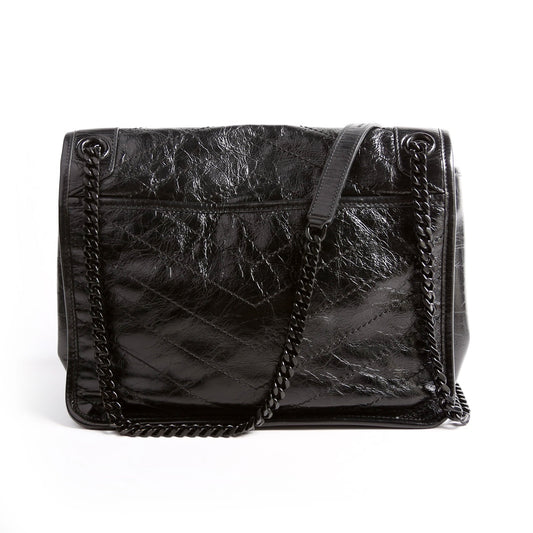 Saint Laurent Niki Medium Crinkle Leather 575055 Black Bag
