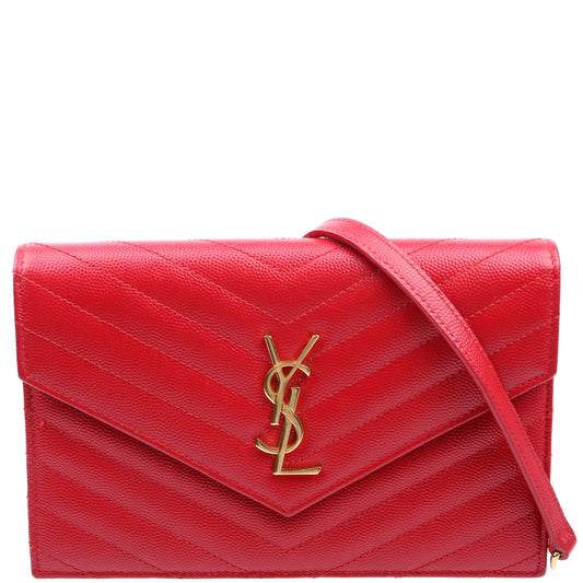 Saint Laurent Envelope Chain Wallet 393953 Red Bag