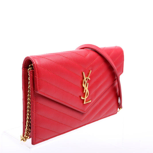 Saint Laurent Envelope Chain Wallet 393953 Red Bag