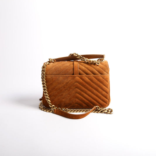 Saint Laurent College Medium Suede Fringe 531705 Brown Bag