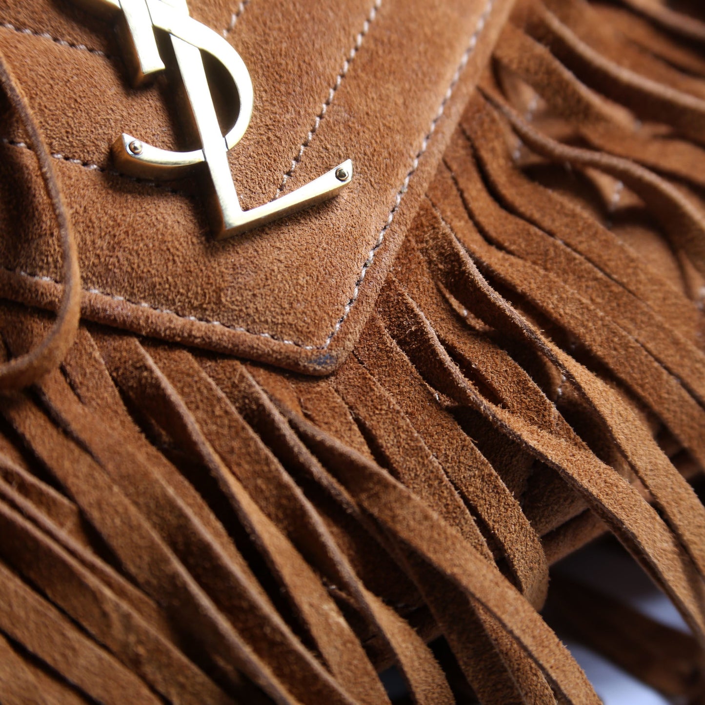 Saint Laurent College Medium Suede Fringe 531705 Brown Bag