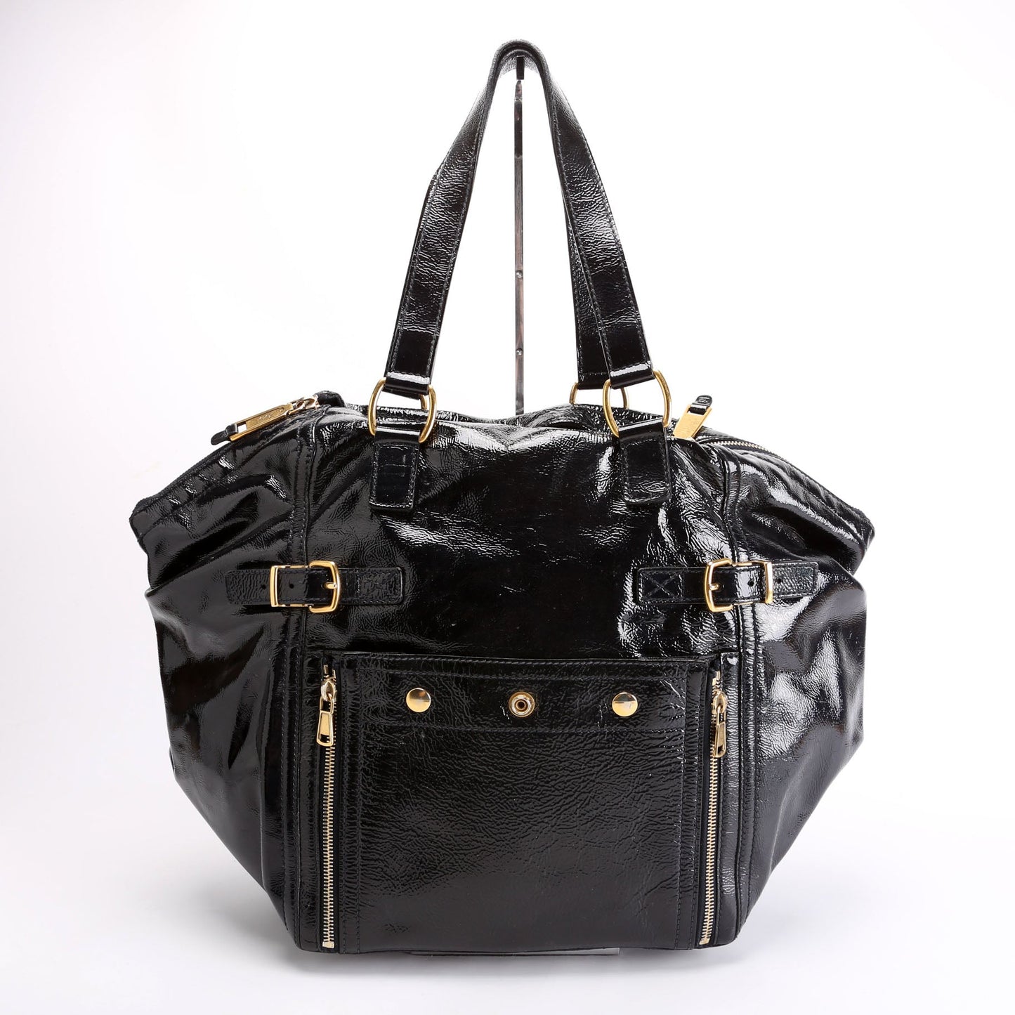 Saint Laurent Patent Leather Rive Gauche Downtown Shoulder Navy Bag