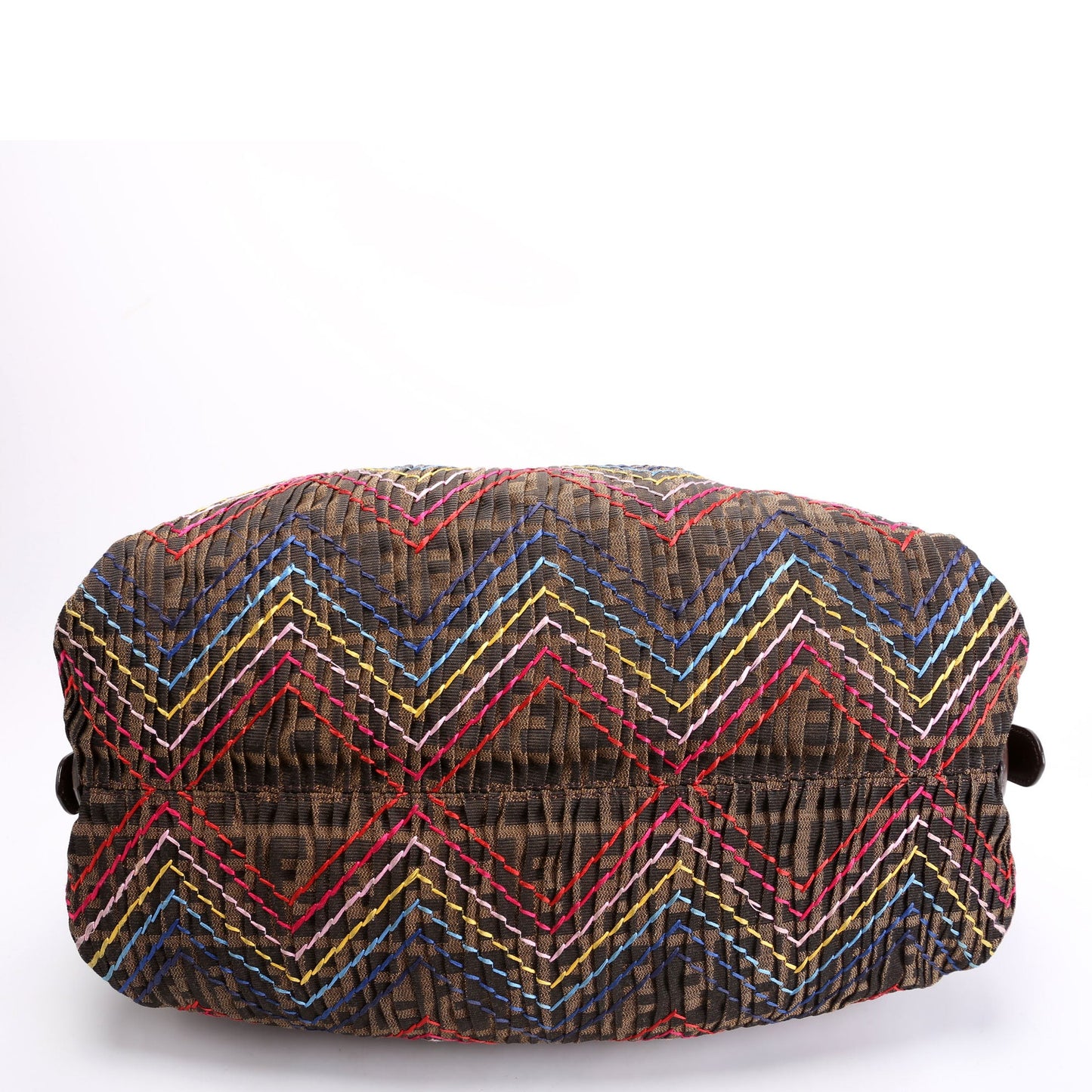 Fendi 8BR579 Pleated Zucca Embroidered Doctor B Hobo Brown/Multicolor Bag