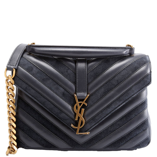 Saint Laurent College Medium Leather/Suede 428056 Navy/Gold Bag