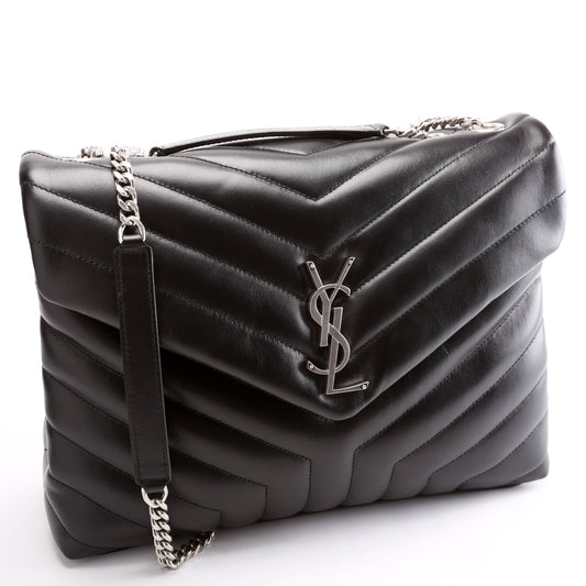 Saint Laurent Loulou Medium Quilted Black/Silver Bag