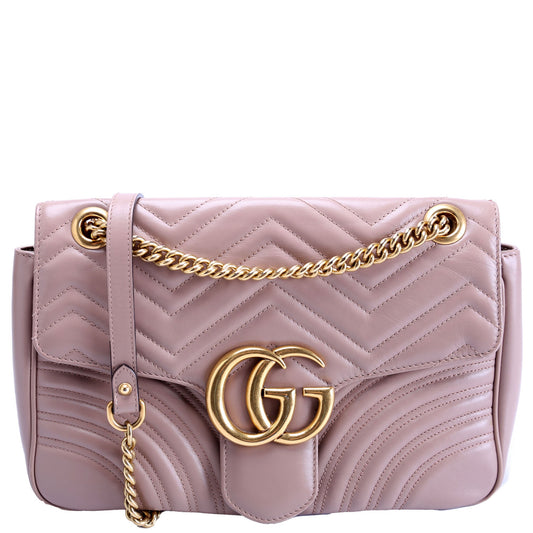Gucci 443496 Marmont Leather Shoulder Medium Nude Bag