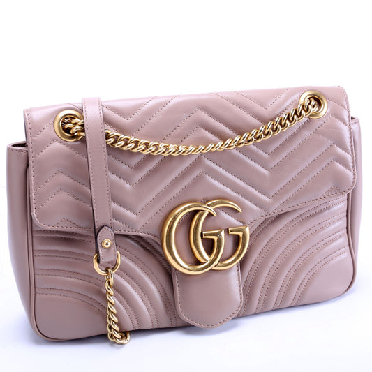 Gucci 443496 Marmont Leather Shoulder Medium Nude Bag