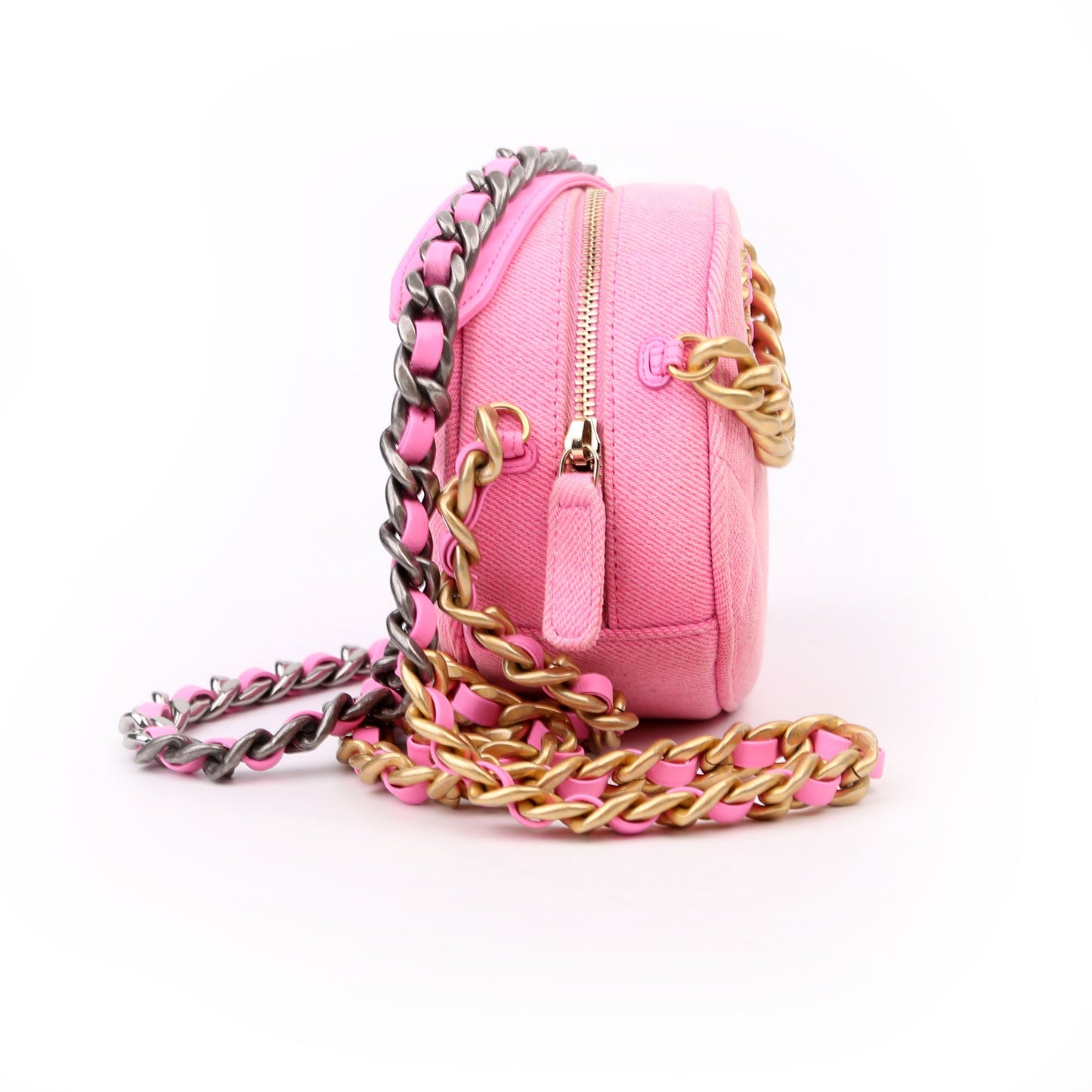 Chanel 19 Round Clutch Denim 31M Pink Bag
