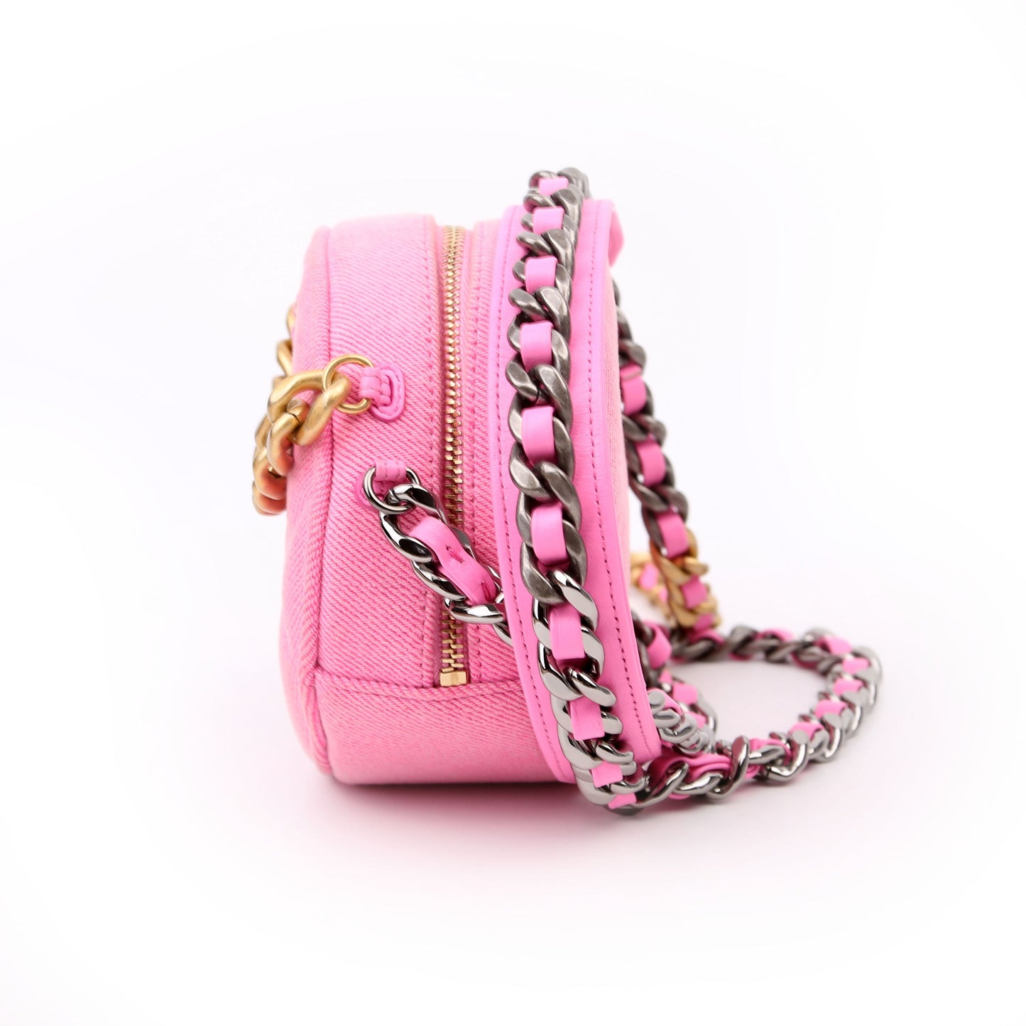 Chanel 19 Round Clutch Denim 31M Pink Bag