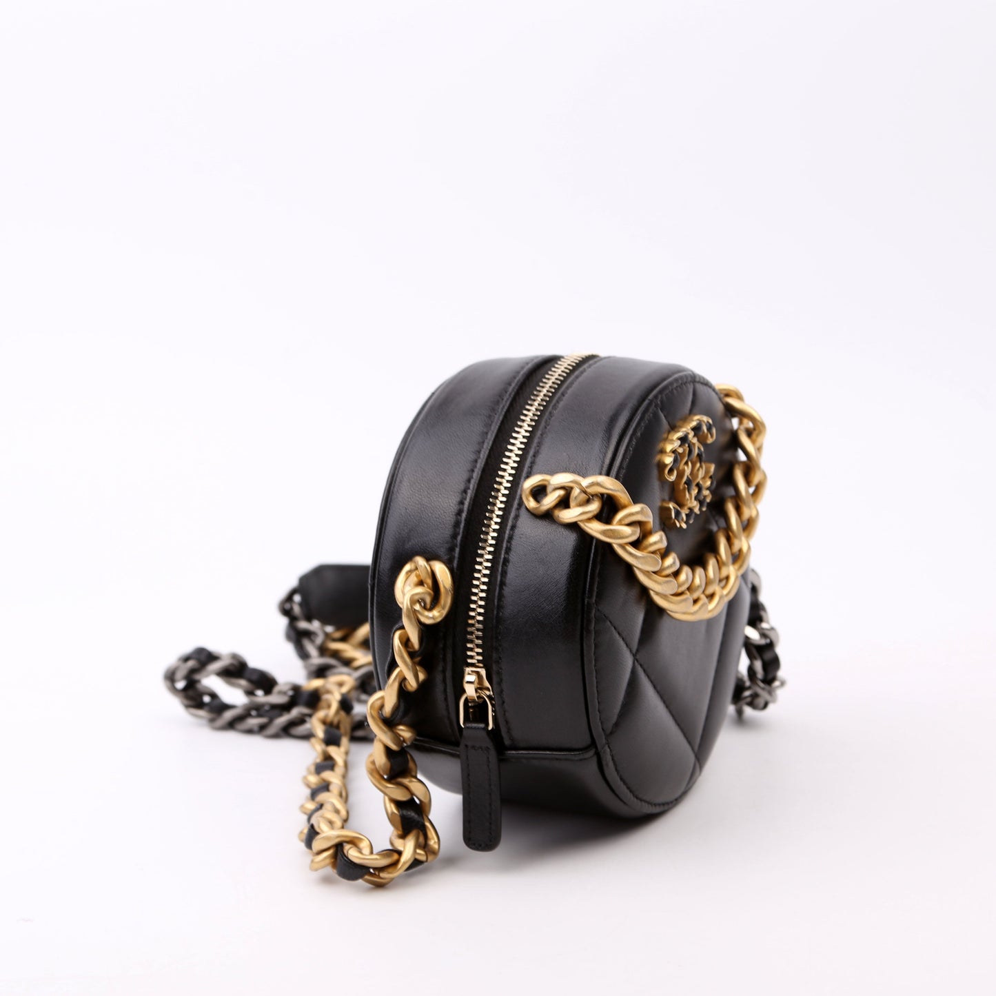 Chanel 19 Round Clutch Goatskin Bag