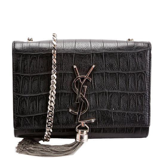 Saint Laurent Kate Tassel Crocodile Embossed Small 354120 Black Bag