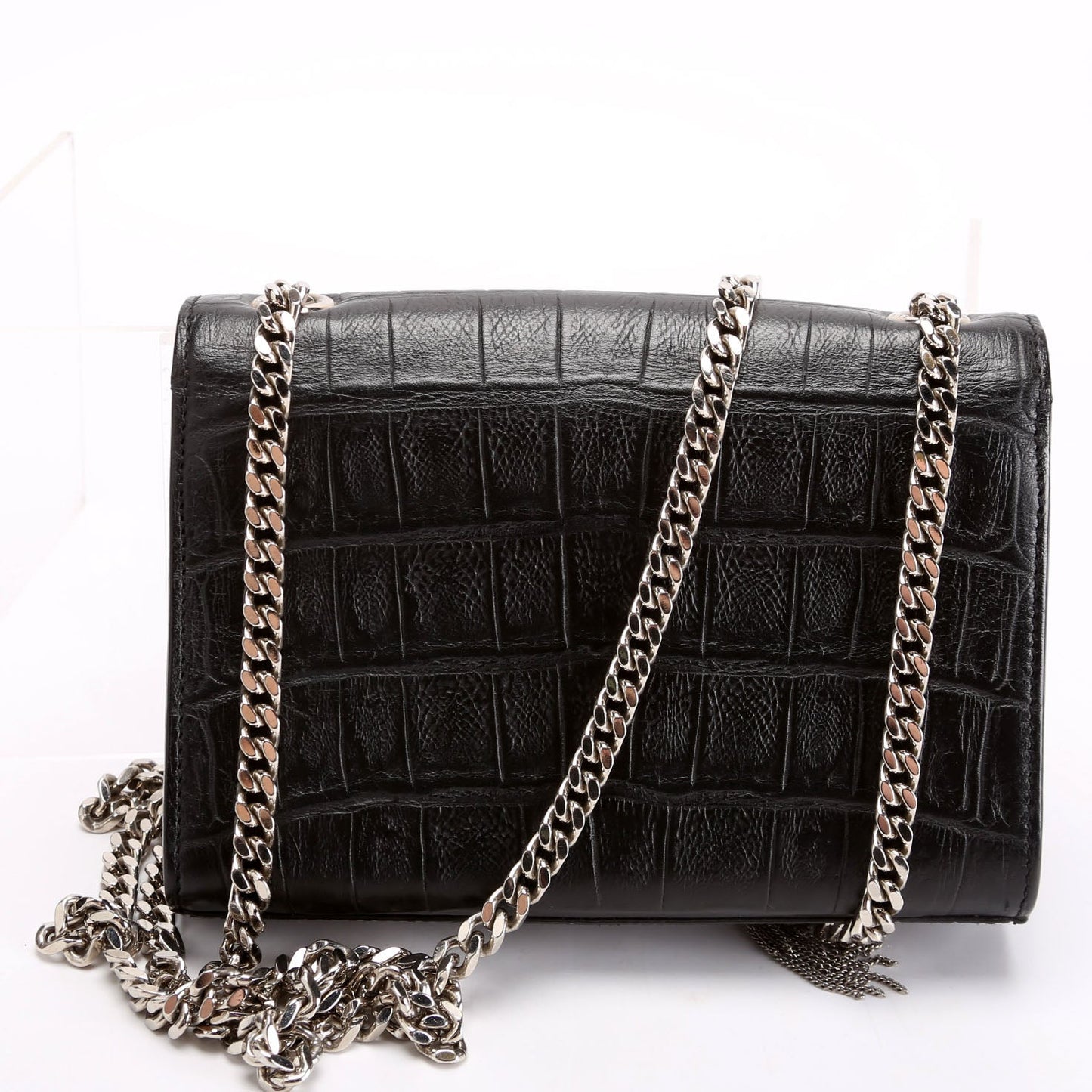 Saint Laurent Kate Tassel Crocodile Embossed Small 354120 Black Bag