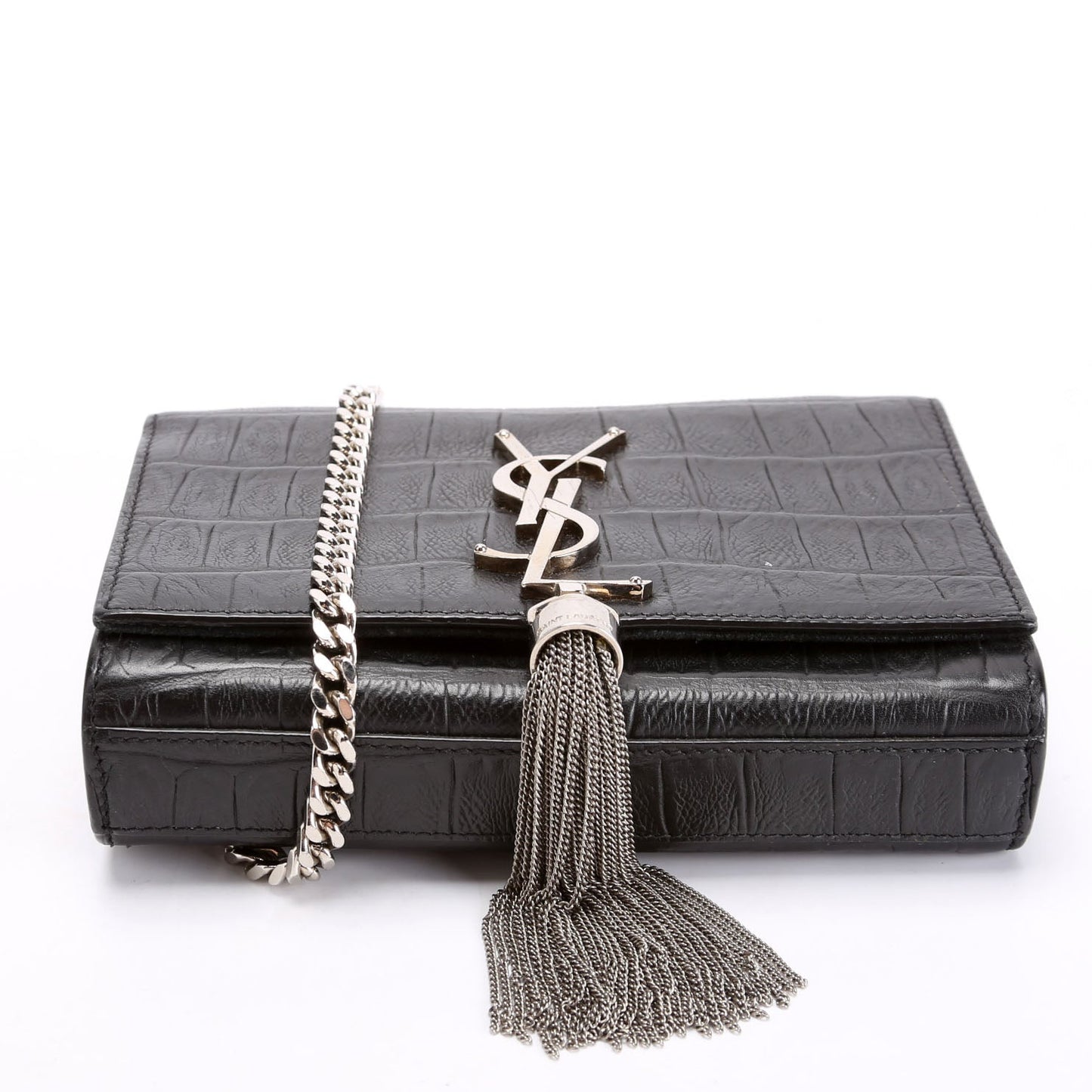 Saint Laurent Kate Tassel Crocodile Embossed Small 354120 Black Bag
