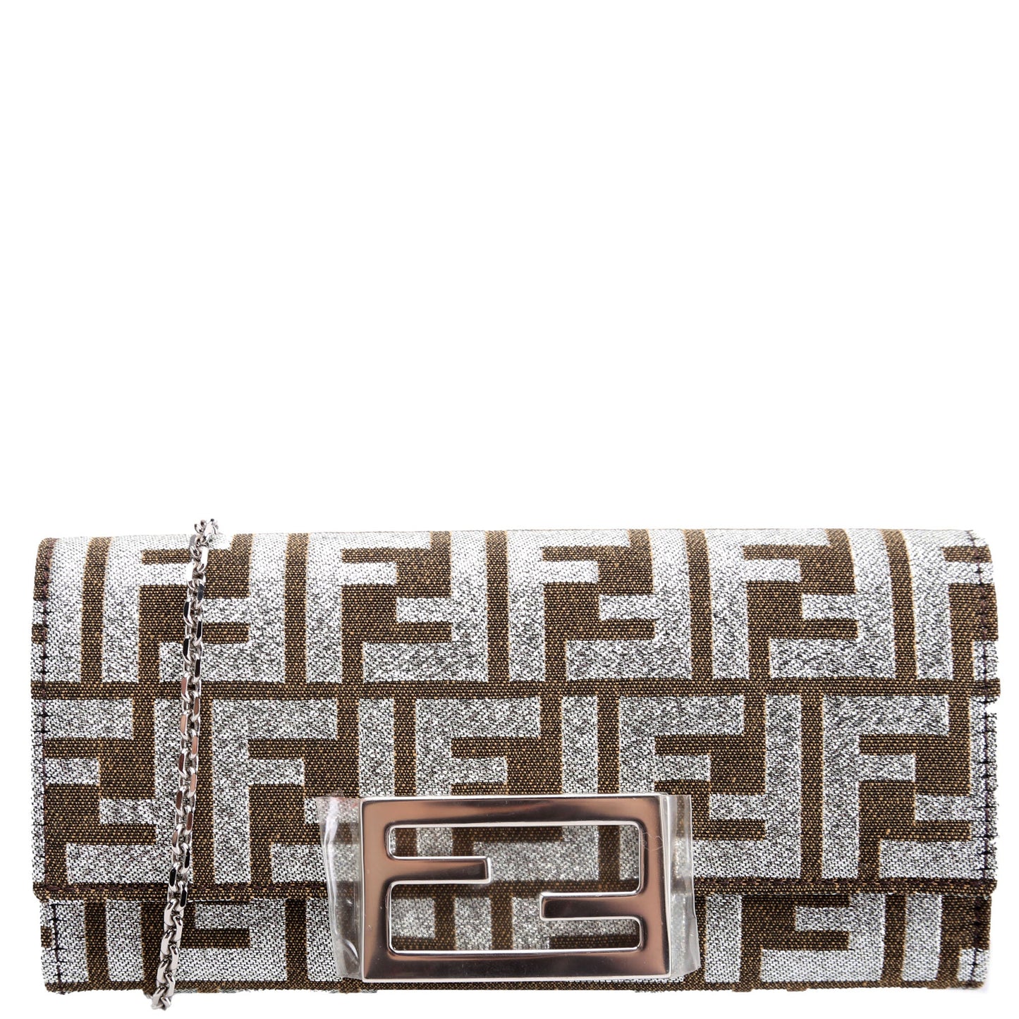 Fendi 8M3065 FF Jacquard 1974 Continental Wallet On Chain Brown/Silver Bag